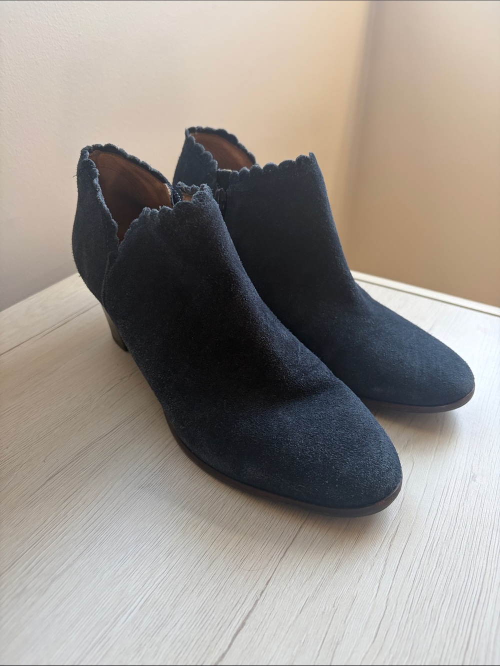 Jack Rogers suede Scallop Trim Black Ankle Booties